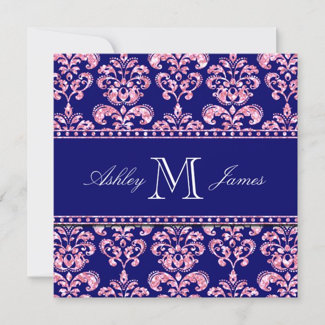 Invitation Parties scintillant en rose imprimée Navy Blue Mar (Devant)