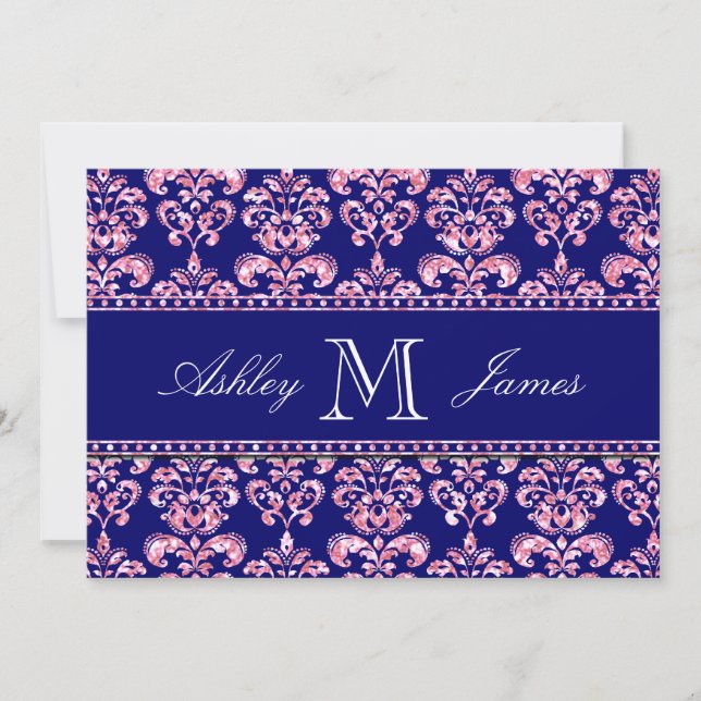 Invitation Parties scintillant en rose imprimée Navy Blue Mar (Devant)
