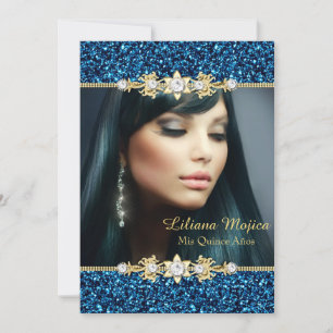 Invitation Parties scintillant et bijoux bleu or Quinceanera