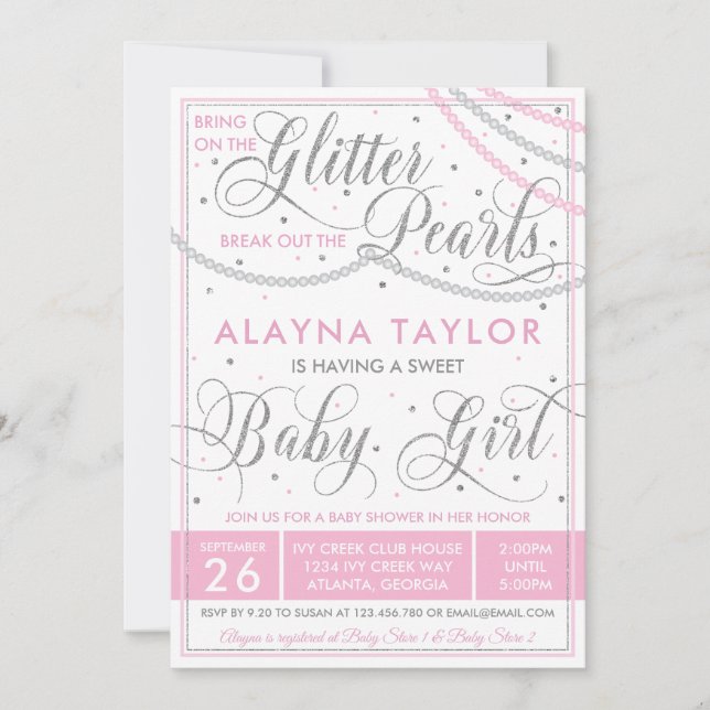 Invitation Parties scintillant et perles Baby shower Invitati (Devant)