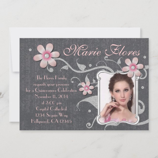 Invitation Parties scintillant et rhinestone Quinceanera (Devant)