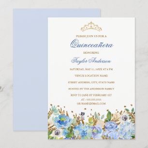 Invitation Parties scintillant étincelante bleu Floral Quince