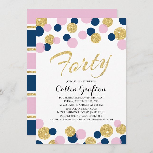 Invitation Parties scintillant étincelante Confetti | Anniver (Devant / Derrière)