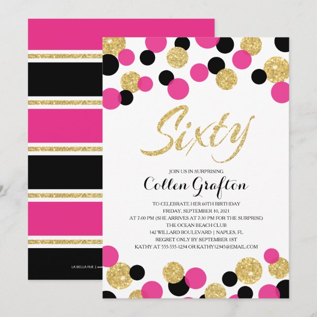 Invitation Parties scintillant étincelante Confetti | Anniver (Devant / Derrière)