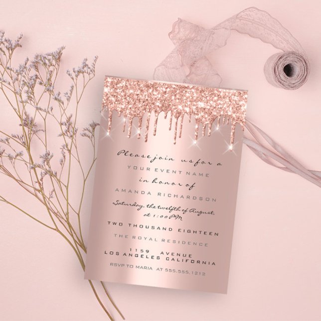 Invitation Parties scintillant étincelle Rose  Gold Bridal Sw (Spark Glitter Drips Rose Gold Bridal Sweet 16th Invitation)