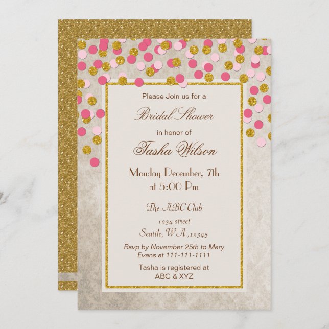 Invitation PARTIES SCINTILLANT FAUX Fête des mariées de confe (Devant / Derrière)