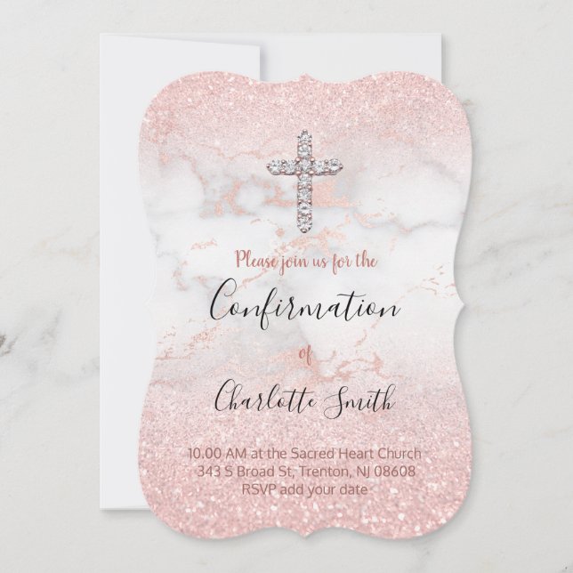 Invitation parties scintillant faux rose sur marbre Confirmat (Devant)