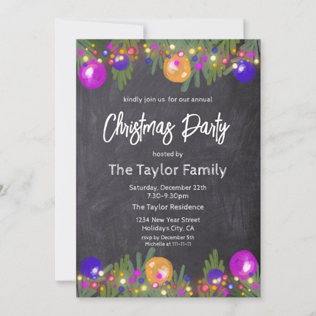 Invitation Parties scintillant Festif Noël Wreath Diner fêtes (Devant)