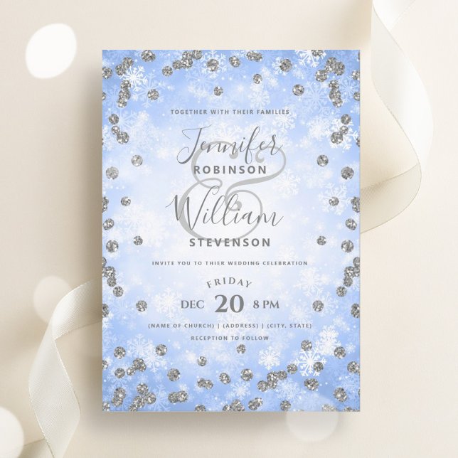 Invitation Parties scintillant Festive Silver Blue Mariage d' (Festive Silver Blue Glitter Winter Wedding Invitation)