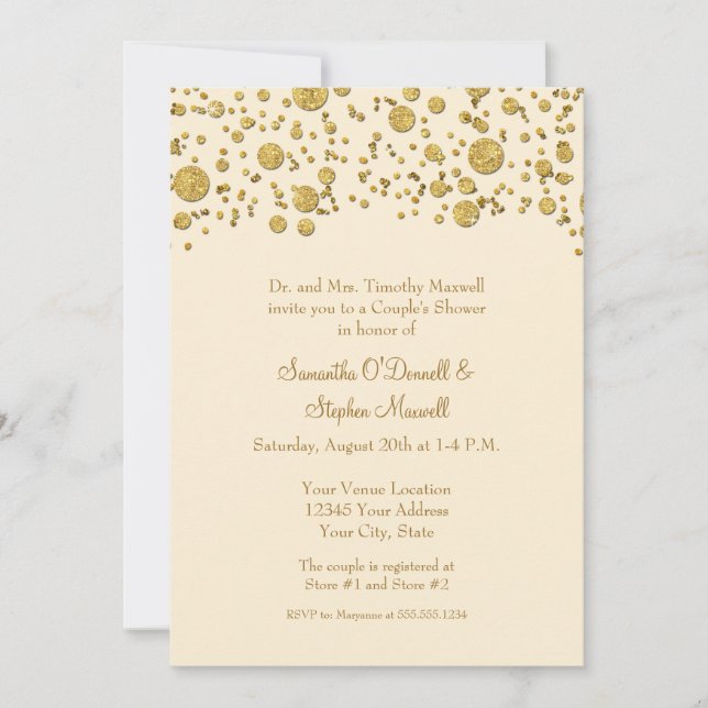 Invitation Parties scintillant Feuille d'or Confetti Dots Cou (Devant)