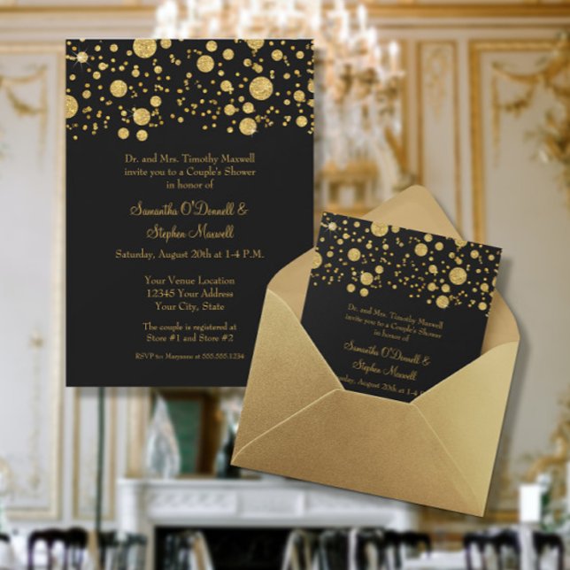Invitation Parties scintillant Feuille d'or Confetti Dots Cou (Créateur téléchargé)