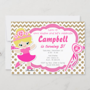Invitation Parties scintillant fille de patinage de glace Or 