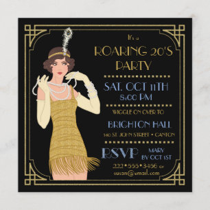 Invitation Parties scintillant Flapper Gold des années 20 Bla