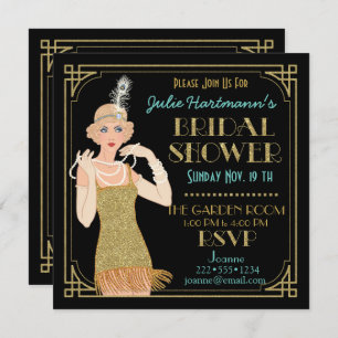 Invitation Parties scintillant Flapper Gold des années 20 Bla