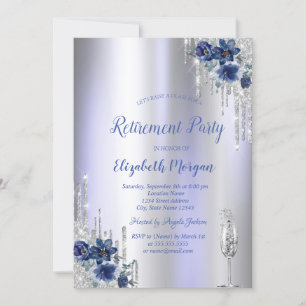 Invitation Parties scintillant, Fleurs Bleues Violet Retraite