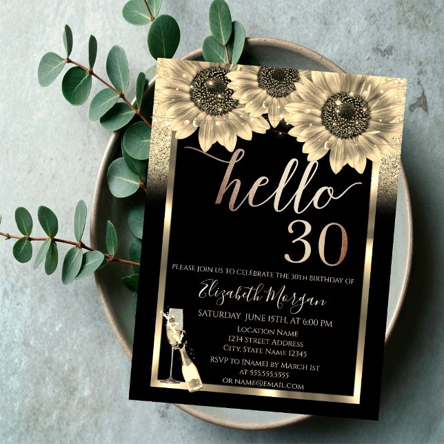 Invitation Parties scintillant, Fleurs de soleil, Noir de ver (Créateur téléchargé)