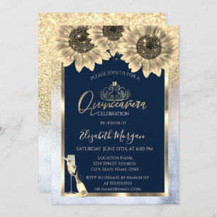 Invitation Parties scintillant, Fleurs de soleil, Quinceanera