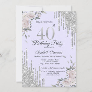 Invitation Parties scintillant, Fleurs Lavander 40e anniversa