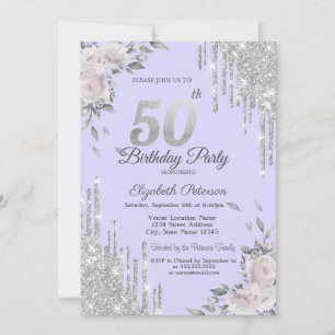 Invitation Parties scintillant, Fleurs Lavander 50e anniversa