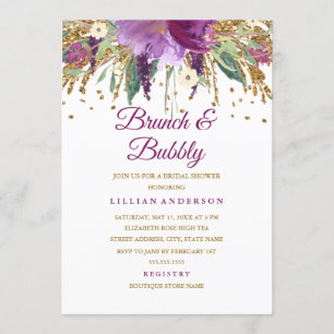 Invitation Parties scintillant florale Améthyst Brunch et Bub