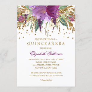 Invitation Parties scintillant florale Amethyst Quinceanera I