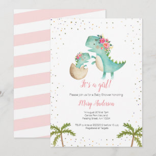 Invitation Parties scintillant florale Baby shower Dinosaure 