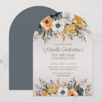 Parties scintillant florale bleu bleu jaune 70e an