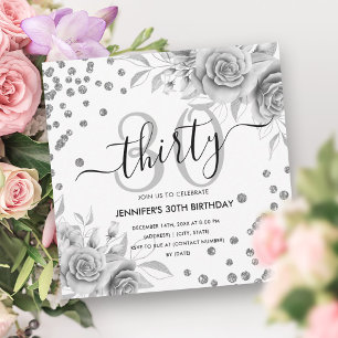 Invitation Parties scintillant florale d'or d'argent 30e anni