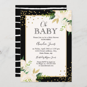 Invitation Parties scintillant florale Gold Black Stripes Oh