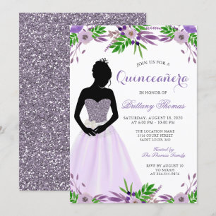 Invitation Parties scintillant florale pourpre Quinceanera 15