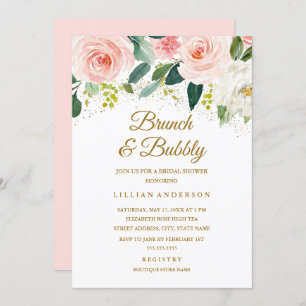 Invitation Parties scintillant Florale Rose Or Brunch Et Bull