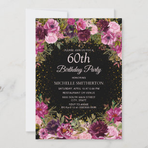 Invitation Parties scintillant florale rose pourpre Noir 60e