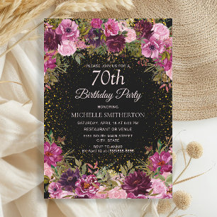Invitation Parties scintillant florale rose pourpre Noir 70e
