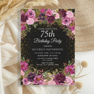 Invitation Parties scintillant florale rose pourpre Noir 75e 