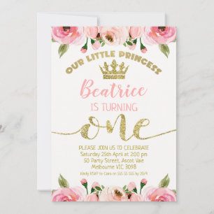 Invitation Parties scintillant florale rose Princess Crown 1e