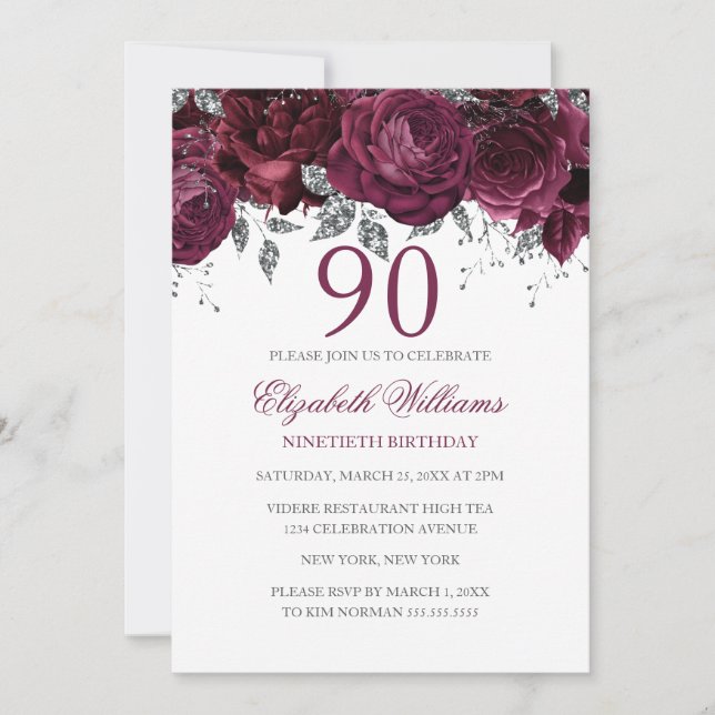 Invitation Parties scintillant florale Sparkling Bourgogne 90 (Devant)