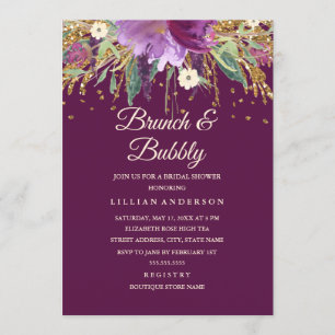 Invitation Parties scintillant Florale violet Améthyste Brunc