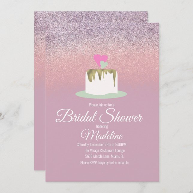 Invitation Parties scintillant Foil Mariage Cake One Tier Fêt (Devant / Derrière)