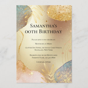 Invitation Parties scintillant forme feuille or cuivre bleu a