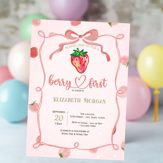 Invitation Parties scintillant Frame fraise Baby shower rose (Créateur téléchargé)