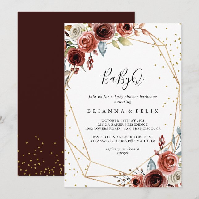 Invitation Parties scintillant géométrique Gold BabyQ Baby sh (Devant / Derrière)