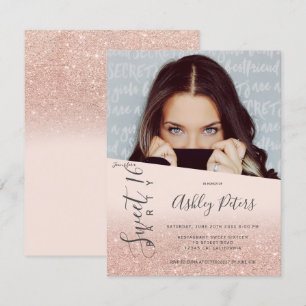 Invitation Parties scintillant girly typographie blush photo 