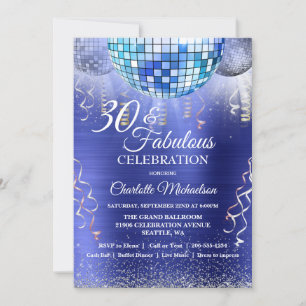 Invitation Parties scintillant Glam 30e anniversaire Blue Dis