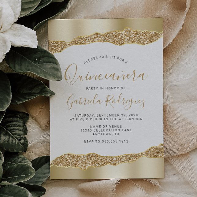 Invitation Parties scintillant Glam Gold Foil Quinceañera (Créateur téléchargé)