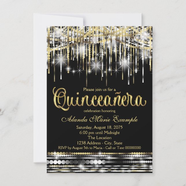 Invitation Parties scintillant Glam Sparkle de Quinceanera no (Devant)