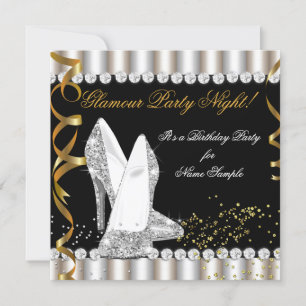 Invitation Parties scintillant Glamor Fête Nuit Argent Or Hau