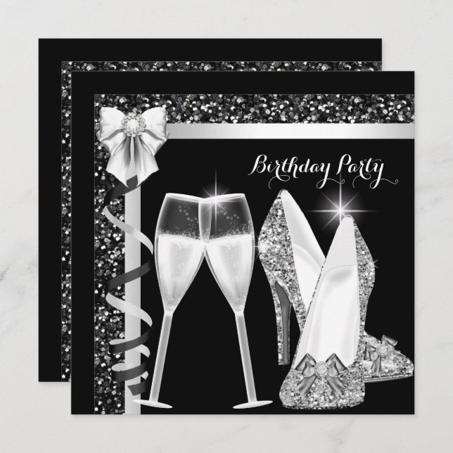 Invitation Parties scintillant Glamor Hi Heures Silver Black  (Devant / Derrière)