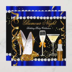 Invitation Parties scintillant Glamor Night Blue Gold Black P