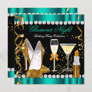 Invitation Parties scintillant Glamor Night Jade Gold Black P