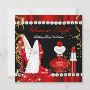 Invitation Parties scintillant Glamor Nuit Rouge Gold Black P